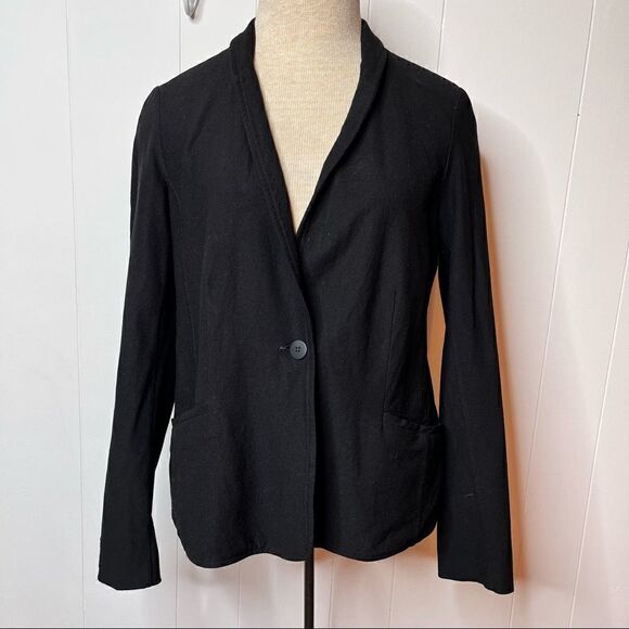 Eileen Fisher Single Button Stretch Blazer Jacket Black Workwear Medium Petite - Picture 1 of 7